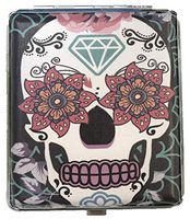 Eclipse Candy Skull Flower Eyes Crushproof Leatherette Cigarette Case Wallet, Holds 20 King Size Cigarettes