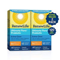 Renew Life Adult Probiotics 50 Billion CFU Guaranteed, 12 Strains, For Men & Women, Shelf Stable, Gluten Dairy & Soy Free, 60 Capsules, Ultimate Flora Extra Care (Pack of 2)