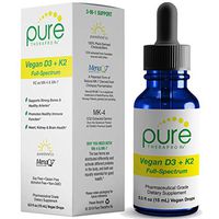 Vegan D3 + K2"Full Spectrum" Drops for Best Absorption | 5 Drops Contain: 5,000iu VIT D3"pureshine", 500mcg VIT K2 (MK4) & 180mcg VIT K2 (MK7)"MenaQ7" | Soy-Free, GF, Non-GMO, Tasteless & Odorless