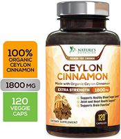 Certified Organic Ceylon Cinnamon (Made with Organic Ceylon Cinnamon) 1800mg - Organic Sri Lanka Ceylon Cinnamon Powder Pills, Made in USA, Best Vegan Blood Sugar Support Supplement - 120 Capsules