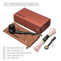 Tobacco Smoking Pipe Set: Black Smoking Pipe + Stainless Steel Pipe Scraper + Cleaning Brushes 24pcs + Case for Pipe. Best Gift for Smoking Men