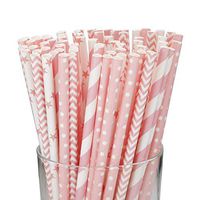 RIATIK 100 Pcs Biodegradable Paper Straws Pink Drinking Straws for Birthday, Wedding, Baby Shower Party, 7.7 Inches