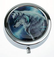 MaXing Wolf Custom Personalized Silver Round Pill Case Box Decorative Metal Medicine Container Case
