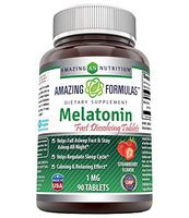 Amazing Formulas Melatonin - 1 Mg, 90 Tablets - Strawberry - Helps Fall Asleep & Stay Asleep All Night - Helps Regulate Sleep Cycle - Calming & Relaxing Effect.