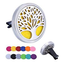 HooAMI Car Air Freshener Aromatherapy Essential Oil Diffuser Locket Clip Tree of Life Stainless Steel,12 Refill Pads