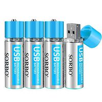 USB Rechargeable AA Batteries - Lithium Batteries Cell (Built-in Charging Circuit) - 1.5V / 1200mAh (4-Pack) Double A Li-ion Battery
