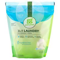 Grab Green Natural 3 in 1 Laundry Detergent Pods, Free & Clear/Unscented, 60 Loads, Fragrance Free, Organic Enzyme-Powered, Plant & Mineral-Based, 34 Ounce
