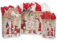 Christmas Gift Bag Bulk Assortment, Set of 75, Rustic Woodland Santa