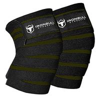 Iron Bull Strength Knee Wraps (1 Pair) - 80" Elastic Knee and Elbow Support & Compression - for Weightlifting, Powerlifting, Fitness, WODs & Gym Workout - Knee Straps for Squats (Black/Green)