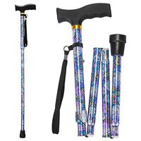 Folding Walking Cane, LIXIANG, 5-Level Height Adjustable Walking Stick for Men & Women with Comfortable Plastic T-Handle Portable Walking Stick, Purple Floral Printing