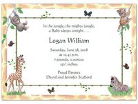 Jungle Animals Birth Announcements - Set of 20