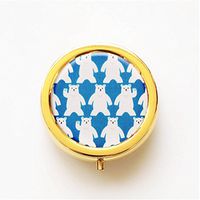 RhyNSky Polar Bear - Animal Mini Portable Pocket Pill Box Case Holder for Purse, 3 Compartments, Gold, CG246