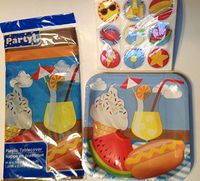 NEW PARTY SET PAPER PLATES NAPKINS TABLECLOTH ICE CREAM HOT DOG WATERMELON