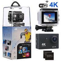 Action Camera, Amuoc 4K WiFi Ultra HD Waterproof Sport Camera with 12MP 170 Degree Wide-Angle Lens and 2 PCS Rechargeable Battery, Including Waterproof Case and Full Accessories Kits