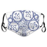 Fashion Comfortable Windproof mask,Abstract Monochrome Composition with Sweet Birds in Tree Floral Circles,Printed Facial Decorations for Unisex M