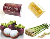 Saibua Handmade Thai Herbal Set of Lemongrass & Mangos teen with Honey Bee, Scrub Luffa Soap Bar 100 g x 2 Pcs. by jawnoy