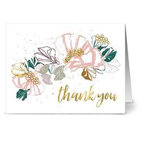 Thank You Cards – 24 Pack – Golden Floral Thank You – Unique Design – GRAY ENVELOPES INCLUDED – Appreciation Greeting Card – Glossy Cover Blank Inside – By Note Card Café
