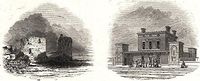 Flint Castle; Holywell Station. Wales - 1848 - old print - antique print - vintage print - printed prints of Wales