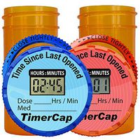 TimerCap Automatically Displays Time Since Last Opened - Built-in Stopwatch Smart Pill Bottle Cap Medication Reminder Case (Qty 2 - Standard 1.8 oz White Opaque Bottles) EZ -Twist/CRC