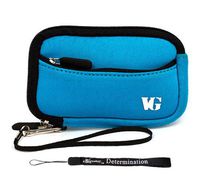 eBigValue Baby Blue Black Trim Protective Soft Neoprene Cover Carrying Case Sleeve for Leica V LUX 20 V LUX 30 Point and Shoot Digital Camera and Hand Strap