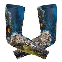 LEVEIS Colorful Coral Reef Sea Turtle Fish Arm Sleeves UV Protection for Men Women Sunblock Protective Gloves Running Golf Cycling Driving Long Arm Cover 1 Pair