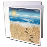 3dRose Footprints in The Sand with Ocean Background - Greeting Cards, 6 x 6", Set of 12 (gc_204470_2)
