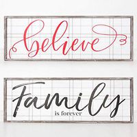 47" X 16" X 1.5" Double–Sided Wood Framed Sign (Believe/Family Is Forever), White/Red/Brown – 70535