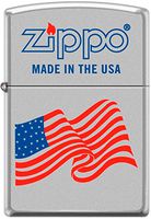 Zippo USA Flag Zippo Logo Windproof Lighter Satin Chrome *Rare*