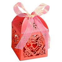 dufu-beauty-store Love Heart Laser Cut Gift Candy Boxes Wedding Party Favor with Ribbon Dull Red