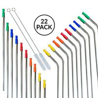 Stainless Steel Straws, Value Pack of 22, Set of 20 10.5" FDA Approved Reusable Drinking Straws for Tumblers, Cups, Mugs, Metal Straws with 20 Soft Food Grade Silicone Tips & 2 Cleaning Brushes (22)