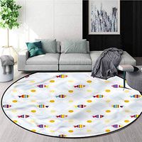 RUGSMAT Cartoon Modern Machine Washable Round Bath Mat,Fish Cartoon with Spots Design Non-Slip Fabric Round Rugs for Living Room Diameter-39