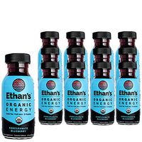 Ethan’s Organic Energy Drink, Pomegranate Blueberry Flavor, Vegan, Gluten Free, Green Tea Extract, Guayusa, Caffeine Boost, B6 & B12 Vitamins Focus Supplement, Plant Based Diet,(12 Pack of 2oz Shots)