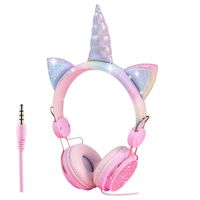 Unicorn Kids Headphones 3.5MM Audio Cable Cartoon Headband 85dB Volume Limited on Ear Headphones for Children,Boys,Girls,Adults,Teens,School,Christmas,Parties (Pink-Unicorn)