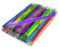Reusable Monster Spoon Straws™ - Super-Wide™ SNO-Cone/Slushy/Milkshake Straws! 35 Count. 1/2" x 9.25"! Assorted Neon. Indv. Wrapped. Flat Ended, Sturdy, Safe. BPA Chemical Free!