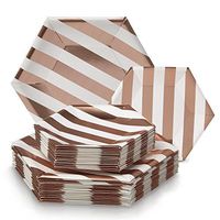 PARTY DISPOSABLE 36 PC DINNERWARE SET | 18 Dinner Plates | 18 Side Plates | Heavyweight Paper Plates | Hexagon Design | Biodegradable Plates for Upscale Wedding and Dining (Stripe Collection – Rose)