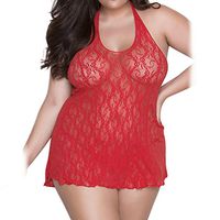 HebeTop Women Chemises Lace Smock Lingerie Mini Babydoll Sexy Lingerie Red