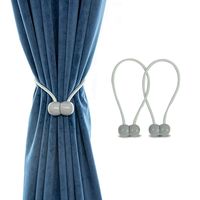 Magnetic Curtain Rope Tiebacks, Classic European Window Curtain Holders with Magnets for Blackout Curtain, Sheer Panels Draperies (Gray)