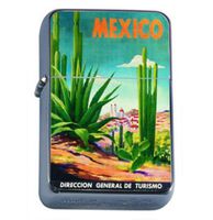 Mexico Retro Cactus Poster Windproof Refillable Flip Top Oil Lighter with Tin Gift Box D-530