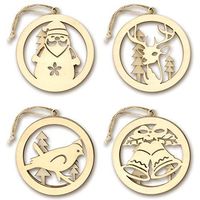 Small Assorted Wooden Paint Your Own DIY Hanging Christmas Tree Ornaments, Set of 8