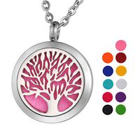 VALYRIA Aromatherapy Essential Oil Diffuser Necklace Family Tree of Life Locket Pendant with 24" Chain,11 Refill Pads(Engraving)