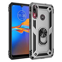Thin fit case for Moto E6 Plus Case with Dual Layer 2 in 1 with Extreme Slim Anti-Fall Cover Soft Silicone Phone case Protection and Finger Ring Holder Kickstand Magnetic Car Mount Cover (Silver)