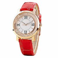 Fxbar,Women Fashion Diamonds Leather Band Analog Quartz Vogue Watches Valentine's Day Gifts Bracelet Watches(Red)