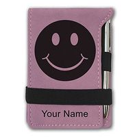 Mini Notepad, Happy Face, Personalized Engraving Included (Pink)
