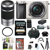 Sony Alpha a6000 Mirrorless Digital Camera w/ 16-50mm & 55-210mm f/4.5-6.3 OSS E-Mount Lens (Silver) Bundle