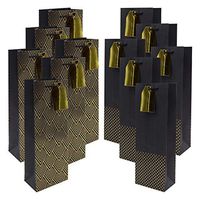 Paper Wine Gift Bags 12 Pcs Premium Gold Metallic Foil Black Color Patterns Bottle Wrapping Wine Tote Recyclable Liquor Bottle Carrier,13.7'' x 4.7''x 3'' by BllalaLab (Black & Gold)