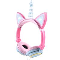 Sunvito Unicorn Headphones for Kids, Wired Kids Earphone, Foldable Headset with LED Glowing Light and 3.5mm Jack for School,Birthday Gifts