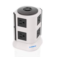 Power Strip Surge Protector 8 Multi Outlets with Overload Protection 3 Prong Plug Multiple Vertical Tower Charging Station with Copper Extension Cord for Home& Office & Workshop-Safemore-White+Black