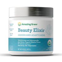 Organic Beauty Elixir, by Amazing Grass, with Fermented Greens & Herb Adaptogens, Morniga, Reishi, Ashwagandha mushrooms, 20 Servings Tub