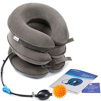GimmeF Cervical Neck Traction Device - FDA Registered - Inflatable and Adjustable Neck Stretcher Collar, Instant Pain Relief for Chronic Neck and Shoulder Pain ✮ Bonus Therapy Massage Ball (Gray)