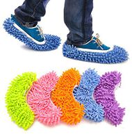XIAOYU 10PCS (5 Pairs) Unisex Multifunctional Dust Mop Shoe Cover/Slippers, Perfect for Bathroom, Office, Kitchen Cleaning, 5 Colors